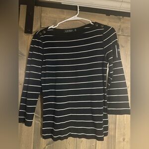 Lauren Ralph Lauren Black & White Striped 3/4 Sleeve Top (Women’s Medium)